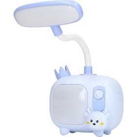 Resim Çocuklar İçin Tv Tarzı Tabanlı Silikon Kaz Boynu Usb Şarjlı Yumuşak Led Işıklı Okuma Lambası Öğrenciler İçin Çalışma Masası Lambası Mavi 