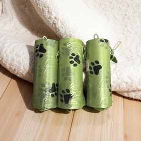 Resim [Sızdırmaz Köpek Dışkı Poşetleri] 3 rulo/45 poşet, Ekstra Kalın Sızdırmaz Köpek Dışkı Poşetleri, Pati Desenli Nane Yeşili ve Siyah Polietilen Evcil Hayvan Dışkı Poşetleri, Köpek ve Kedi Temizlik Malzemeleri İçin Uygun 