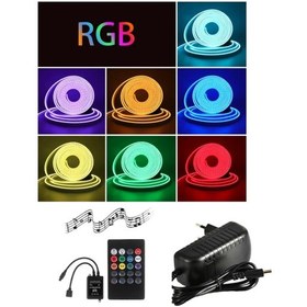 Resim Powerr Led Aydınlatma 5 Metre 12 Volt 6x12 Mm Esnek Rgb Neon Led Sese Ve Müziğe Duyarlı Ir Kumanda 3a Plastik Adaptör Set 