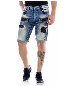 Resim Cipo & Baxx Ck181 Metal Işlemeli Yırtık Yamalı Kot Kapri Şort 001 
