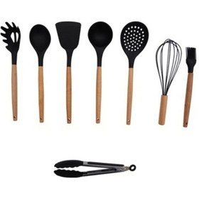 Resim Morponi Bambu Saplı Maşa'lı 8 Parça Mutfak Seti Siyah Çırpıcı-maşa 