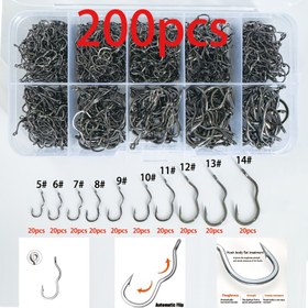 Resim HADSU 200 Adet Yüksek Karbon Çelik Balıkçılık İğneleri Halka ile 5-14 Otomatik Çevirme Keskin Çengelli Balık İğnesi Sazan Balıkçılığı Aksesuarları Açık Hava 