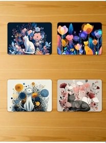Resim Mousepad Kedi ve Çiçek Baskılı 4'lü Set 17x21 cm Beyaz, LH9238047023525123 