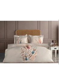 Resim Dantela Bohem Nakışlı Pamuk Saten Çiftkişilik Nevresim Takımı-bej Bej 