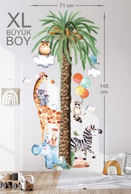 Resim Sevimli Safari Havanları Palmiye XL Boy ve Gelişim Ölçer Çocuk Odası Duvar Sticker - 71x145 cm / Renkli / Boy Ölçer 