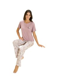 Resim Over Sleep By Poleren Over Sleep 3359 Kadın Büyük Beden Viskon Yazlık Takım L-xl-2xl-3xl Lila 