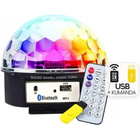 Resim Powermaster Ledx Gm-0803b Sihirli Led Dönen Disko Topu Hoparlör Kablosuz Usb/Mp3/Bluetooth Kumandalı 360 Derece 