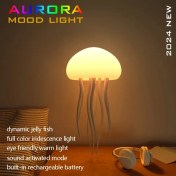 Resim 1 adet Aurora Mood Light, Jellyfish-Shaped LED Gece Lambası ile Renkli Iridiscent Tentaküller - Modern, Şarj Edilebilir USB Masa Lambası, Yatak Odası, Masaüstü ve Çeşitli Odalar için, Yatak Odası Gece Lambası | Modern Jellyfish Lambası | Şarj Edilebilir Pil, Jellyfish Lambası 