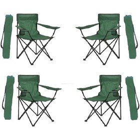 Resim 4 Adet Yeşil Katlanır Kamp Sandalyesi Yeşil 