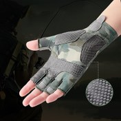 Resim Men's Fishing Gloves - Half-Finger Design with Grip Pattern, Cold Weather Fishing, Quick-Dry & Breathable for Ice Fishing, Fly Casting, Fishing Rod Handling - Non-Slip Outdoor Fishing Gear (Camouflage Colors), Breathable Fabric Glove 