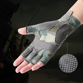 Resim Men's Fishing Gloves - Half-Finger Design with Grip Pattern, Cold Weather Fishing, Quick-Dry & Breathable for Ice Fishing, Fly Casting, Fishing Rod Handling - Non-Slip Outdoor Fishing Gear (Camouflage Colors), Breathable Fabric Glove 