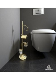 Resim İsaoğlu Yapı Antik Gold Tuvalet Kağıtlık Klozet Fırçası Ve Havluluk Komple Ayaklı Set Pirinç Materyal Gold 