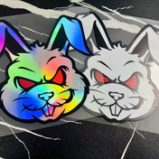 Resim 1 Adet Kötü Tavşan Motosiklet Sticker - Su Geçirmez Vinil Etiket, Agresif Parlayan Kırmızı Gözler & Gökkuşağı Gradyan Tasarımı ile Motosiklet, Scooter, Araba, Laptop, Kask için - Dayanıklı Hava Dirençli Yapışkanlık, Motosiklet Aksesuarları, Araç Özelleştirme, Keskin Araç Dekoru, Yüksek Kaliteli Baskı, Scooter Aksesuarları, Cesur Grafikler, Uzun Ömürlü Yapıştırıcı, Laptop Kullanıcılar 