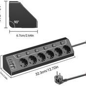 Resim 10'lu 1 Arada Ağır Hizmet Tipi Avrupa Priz Şeridi, 10 Çıkışlı (CEE 7/7), 6x16A AC Portu Bireysel Anahtarlı, 4 USB Bağlantı Noktası (2 Type-C Hızlı Şarj & 2 USB-A), 3680W Yüksek Güç, 220-240V Geniş Voltaj, 1.5mm² Katı Bakır İletken, Yanmaz PVC/PC Kablo - Ev, Ofis ve Seyahat için Dayanıklı Şeritli Uzatma Prizi - Avrupa, Avustralya, Asya, Afrika uyumlu - Kalabalak Haneler için Ideal Çözüm 