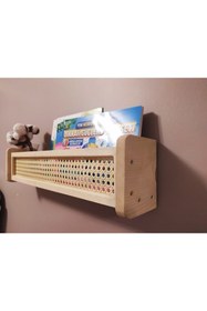 Resim babyroomstore Hazeranlı Ahşap Montessori Kitaplık Bebek Ve Çocuk Odası Hasır Hazeran Raf 