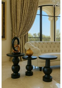 Resim Modern Siyah Ahşap Mantar Sehpa Seti 3 Lü Zigon Ve Fiskos Takımı Siyah 