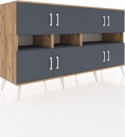 Resim Kronos Konsol 8 Raflı 8 Kapaklı 176x59x99 Çam-antrasit Çam-antrasit 