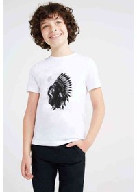 Resim Kızılderili Kız Baskılı Unisex Çocuk Beyaz T-Shirt 