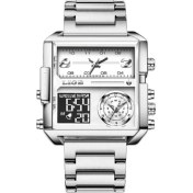 Resim Hanyang Beyaz S Lüks Marka Lıge Büyük Arama Spor Izle Erkekler Için Çelik Bant Su Geçirmez Kronograf Iş Saati Aydınlık Kuvars Kol Saati Adam (Yurt Dışından) 