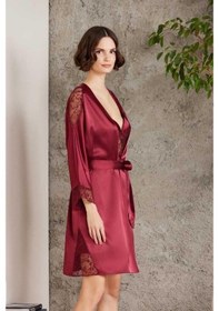 Resim Pierre Cardin Saten Gecelik Sabahlık Pijama Takım Şort Takım 6'lı Gelin Çeyiz Seti Bordo 001 