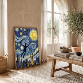 Resim Peter Pan London Starry Night Print - Big Ben Van Gogh-Style Nursery Wall Art - With Hanger - Black / 8,3 x 11,7" (21x30) 