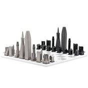 Resim Paslanmaz Çelik Mermer Satranç Takımı San Francisco Skyline Chess