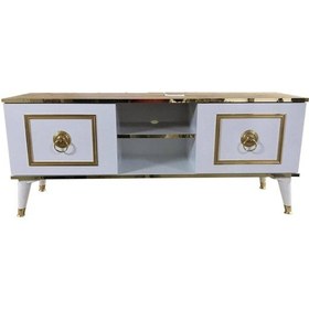 Resim Evimeaksesuar 140 Cm Cnc Kesim Eko Tv Sehpası & Ünitesi-Beyaza Gold 