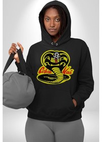 Resim Cobra Kai Karete Çocuk Yılan Logo Dizi Kadın Erkek Siyah Kapüşonlu Sweatshirt Hoodie Siyah 
