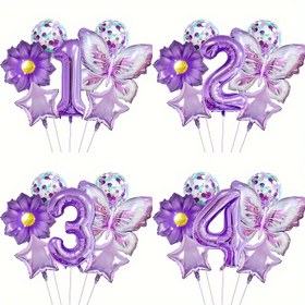 Resim 7 Parça Mor Kelebek Çiçek Temalı Balon Seti ve Doğum Günü Yıldönümü Kutlama İçin Mor Dijital Balon, Açık Hava Partisi Dekorasyonu ve Fotoğrafçılık Malzemeleri 
