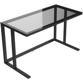 Resim Evka Tekli Desk Çalışma Masası - Mat Siyah Ayak Füme Cam 