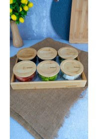 Resim Bambum 13 Parça Duo Cam Kahvaltılık Mermer Desen B6137 Ahşap 