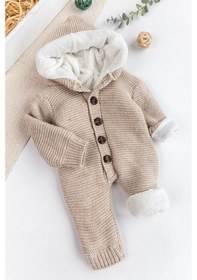 Resim Babymod Triko Örme Welsoft Astarlı Kapüşonlu Kışlık Bebek Tulum Bej 