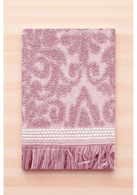 Resim 2 Parça Jakarlı Banyo Havlu Takımı %100 Pamuklu 90x150 Cm Arden Pembe Çok Renkli 