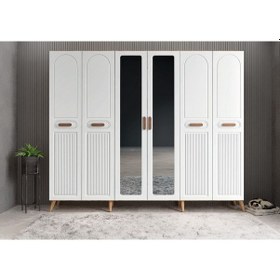 Resim Letto Membran 6 Kapaklı Portmanto Montaj Dahil Çam Beyaz 240 Cm 