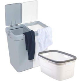 Resim Geseus Motek 80 Litre Kirli Çamaşır Sepeti Çamaşır Selesi İkili Çeyiz Seti Gri Beyaz 