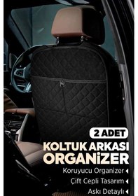 Resim Tay Tüyü Kapitone Oto Koltuk Arkası Koruyucu Organizer - Araç İçi Organizeri Siyah 2 Adet 