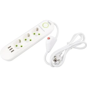 Resim Vea VA-21558 3lü 1.5 Metre Kablolu 3 Usbli Beyaz Akım Korumalı Priz 