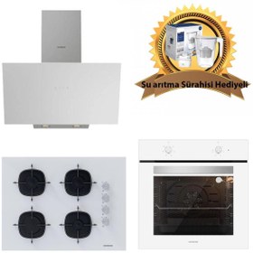 Resim Silverline Beyaz Cam Ankastre Set 3481 Flam - CS5665W01 65CM Ocak - BO6501W01 