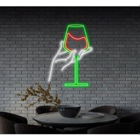 Resim Şarap Bardağı Figürlü Neon Tabela Yeşil 