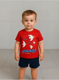 Resim Zekids Erkek Bebek Pamuklu Kuş Baskılı T-shirt-16124 Kırmızı 