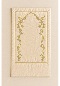 Resim Sahra Bej Kadife Nakışlı Seccade Süngerli Yumuşak Çeyizlik Hediyelik Bohça Lüks Namazlık Mavi 