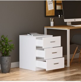 Resim Robin Home Boston Kitaplık Raflı L Ofis Çalışma Masası Ve Keson Etajer 3 Çekmeceli Barok-antrasit Beyaz 