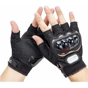 Resim Siyah Yarım Eldiven Kısa Taktik Spor Motosiklet Bisiklet Eldiveni Promid 