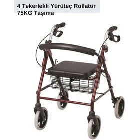 Resim Kırmızı 4 Tekerlekli Hasta Yürüteci Rollatör 