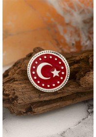 Resim 925 Ayar Gümüş Mineli Ayyıldız Puantiyeli Rozet -8065 Gümüş 
