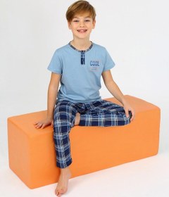 Resim Vitmo Erkek Çocuk Kısa Kollu Pamuklu Düğme Detaylı Cool Boy Pijama Takımı Mavi 