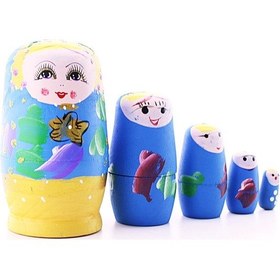 Resim Sevgiliye Hediye Ahşap Tombul İç İçe Matruşka Bebek Mavi Set 5li Büyük Boy 