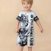 Resim Erkek Çocuk Yaz Modası Rahat 3D Kaplan Baskılı İki Parça Takım - Yuvarlak Yaka Kısa Kollu T-Shirt & Şort, Hafif Polyester Karışımı, Gençler İçin Mükemmel Hediye - Yaz Kıyafeti | Gerçekçi Hayvan Deseni | Örgü Yapısı, Yaz Rahat Giyim | 3D Baskı Tasarımı | Örgü Yapısı, Açık Hava İçin 