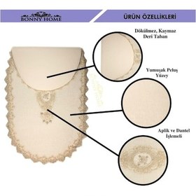 Resim Lisa Krem Oval 2'li Dantelli Banyo Paspas Seti Çeyizlik Kaymaz Krem 