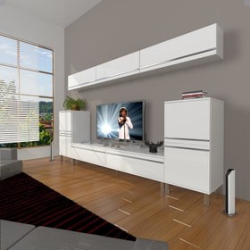 Resim Eko 9 Mdf Std Krom Ayaklı Tv Ünitesi Tv Sehpası Parlak Beyaz 